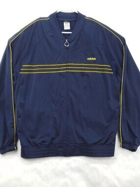 VTG Adidas Track Jacket Mens XL Blue Long Sleeve 3 Stripe Bomber Neck Full Zip